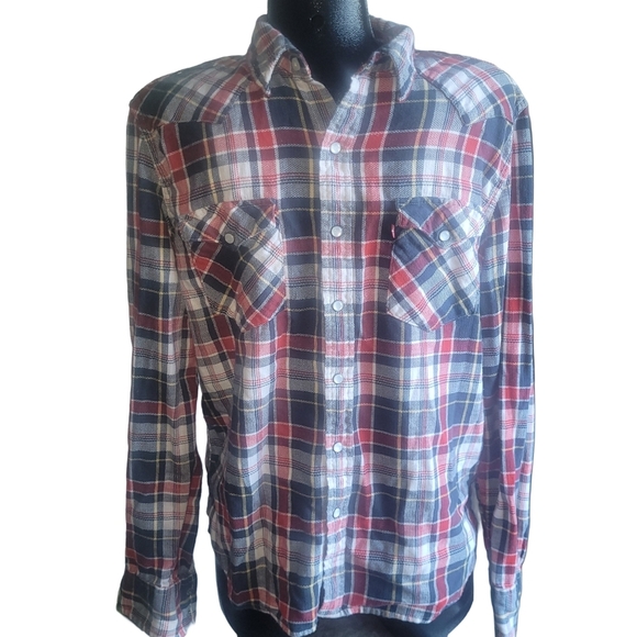 Levi's Red and Blue Plaid Button Up Shirt  L - Picture 1 of 5